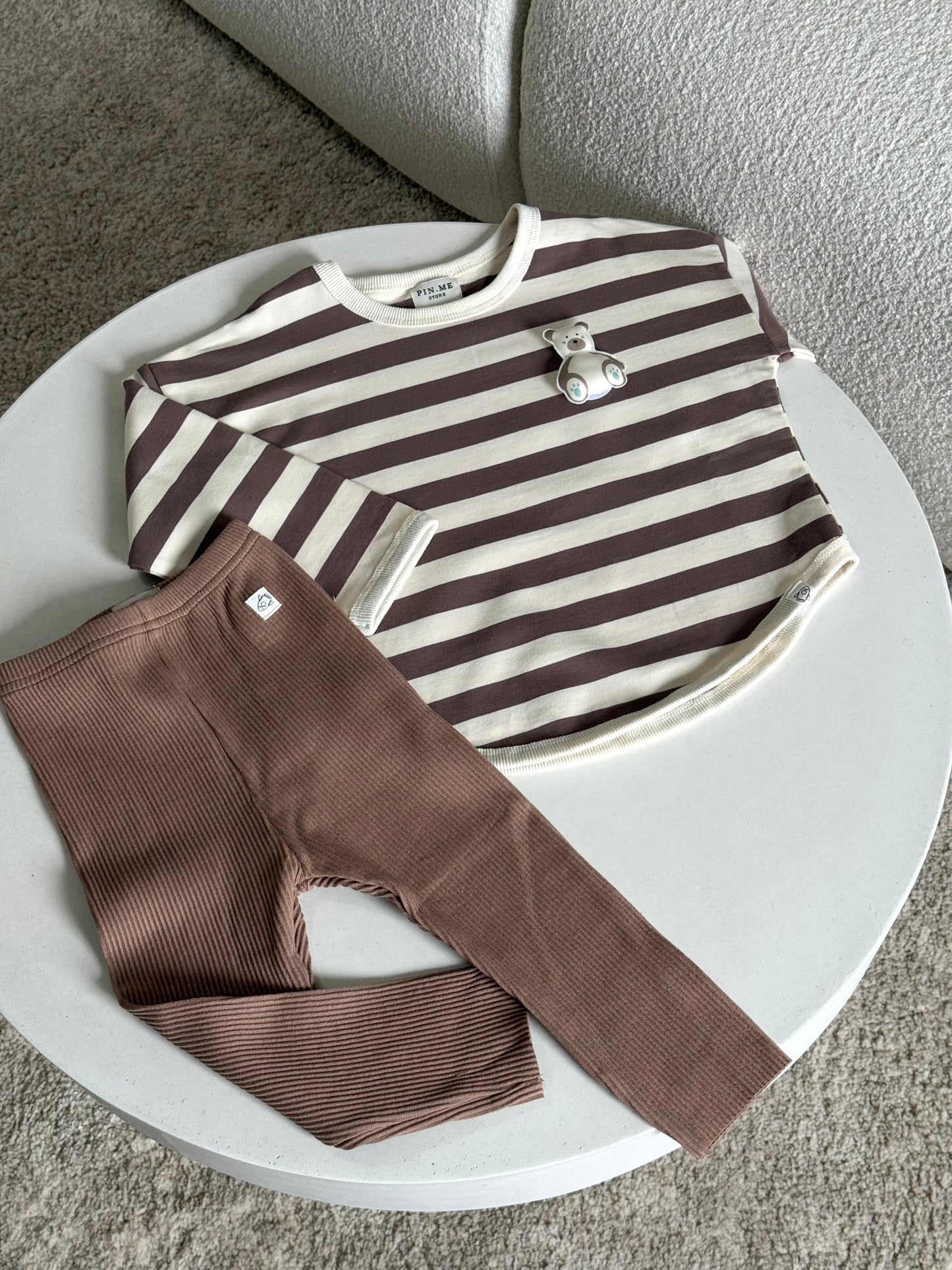 Blouse with brown stripes - leggings suit and 3 changeable decorations