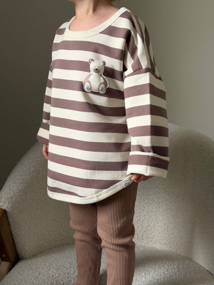 Blouse with brown stripes - leggings suit and 3 changeable decorations